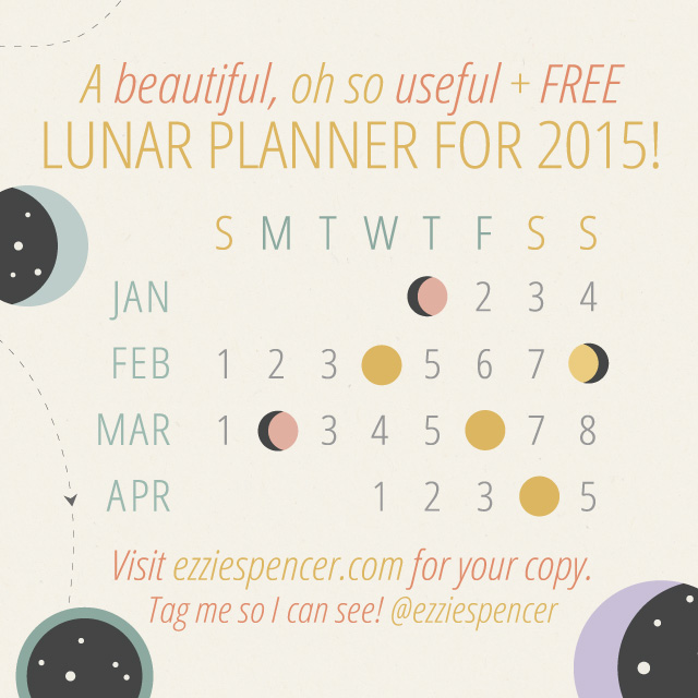 I love this free lunar abundance planner by Ezzie Spencer, which allows you to easily see all eight phases of the moon for the entire year, and is super useful if you want to start tracking the new and full moon and the yin yang phases.
